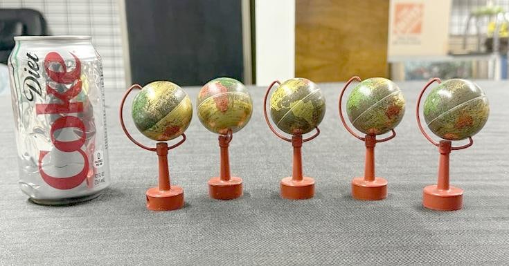 (5) vintage never used floor globes pencil sharpeners, marked GERMANY on bases, measure 3 /78" high. (1 of 2)