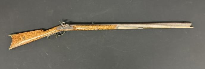 19th c tiger maple percussion rifle , made by ( E G L & CO. CINCINNATI ), has brass inlay, from (1 of 14)