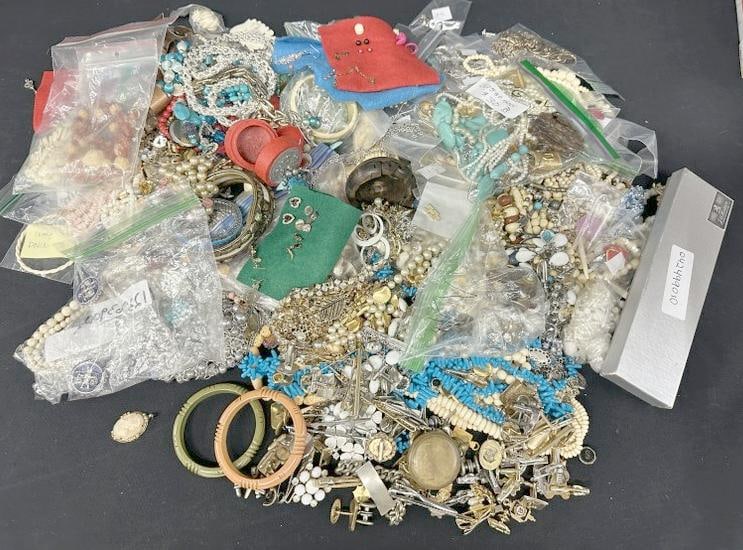 Large lot vintage estate costume jewelry, was stored in bags, good lot for a dealer to sort out or (1 of 3)