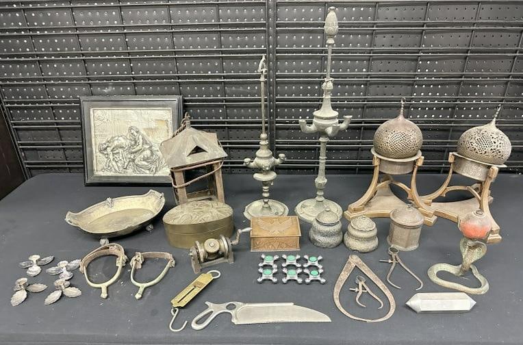 Interesting estate lot of different metalwares, brass, copper, chrome, just as we found it all (1 of 15)