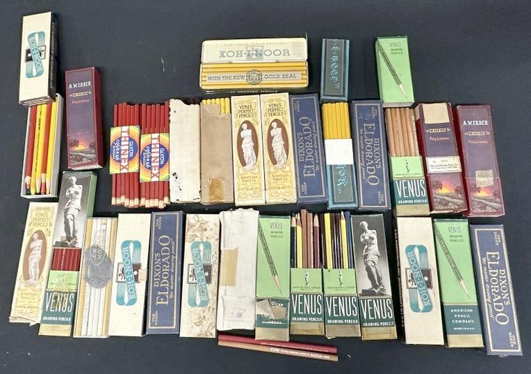 Estate lot vintage colored and other pencils in original cases, some full, some partial, some may be (1 of 6)