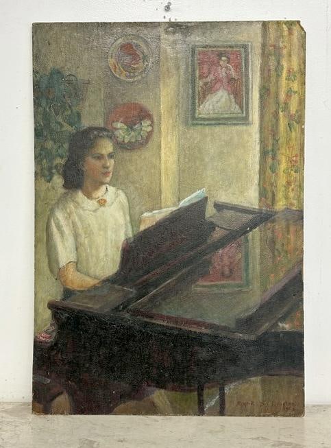 Franklin Zell Heuston (1880-1966 ) o/b titled ( Catherine at the piano ), painted 1955, signed and (1 of 3)