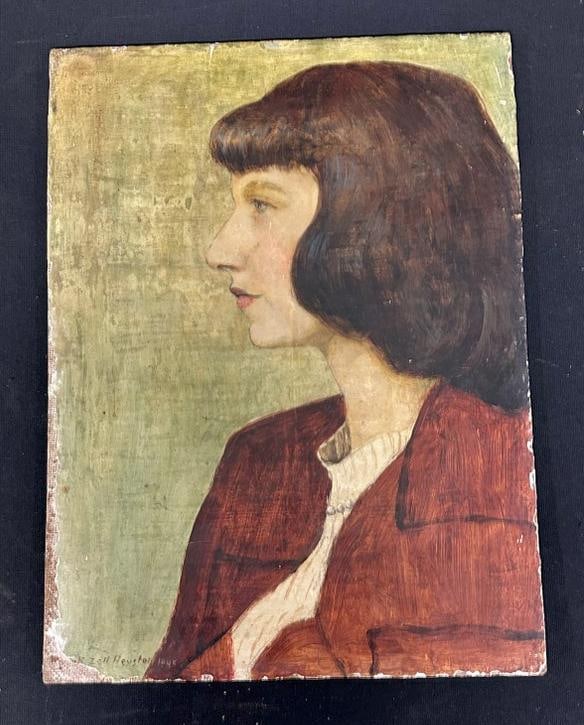 Franklin Zell Heuston (1880-1966 ) o/b portrait of a Woman, identified on back as ( BELLE DOBSON ),: Franklin Zell Heuston (1880-1966 ) o/b portrait of a Woman, identified on back as ( BELLE DOBSON ), dated and signed lower left ( 1945 ). This painting is directly from the Artist's estate, we are sel
