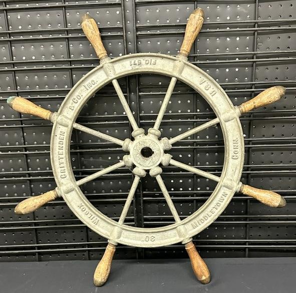 WILCOX, CRITTENDON & CO. ( Middletown, Ct. ) old ships cast iron wheel, found in home in the Hudson (1 of 3)
