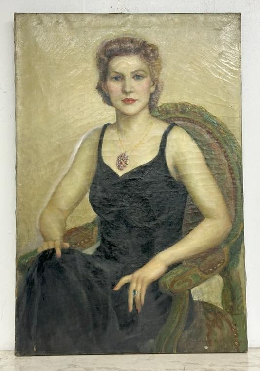 Franklin Zell Heuston (1880-1966 ) o/c portrait of pretty Woman in black dress seated in armchair, (1 of 3)