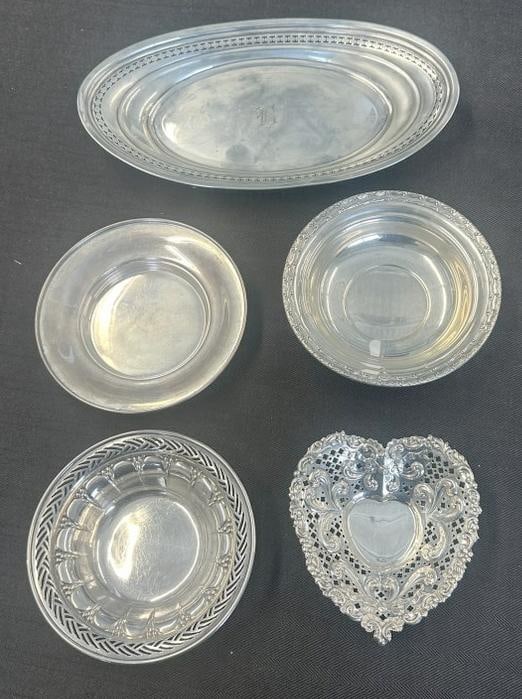STERLING SILVER (5) pcs. of small dishes and serving bowl from fine estate in Hudson Valley. In nice (1 of 9)