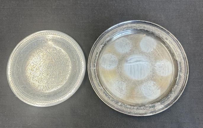 STERLING SILVER (2) nice designed trays, smaller one is very intricate design, the has intricate: STERLING SILVER (2) nice designed trays, smaller one is very intricate design, the has intricate design with Star of Davids….they measure 8" and 9.5" across…..they weigh 15.09 troy ounces.
