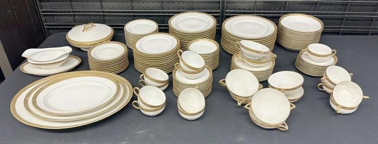 (131) total pcs. Gold & White LIMOGES dishes including (11) Haviland dessert plates, and (120) pcs. (1 of 6)