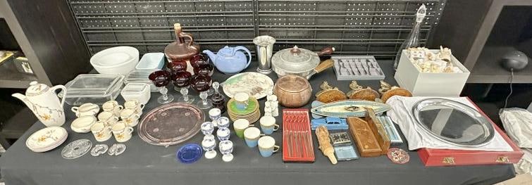 Large misc. estate lot to include porcelains, glassware, metalware, collectibles, a few older as (1 of 17)