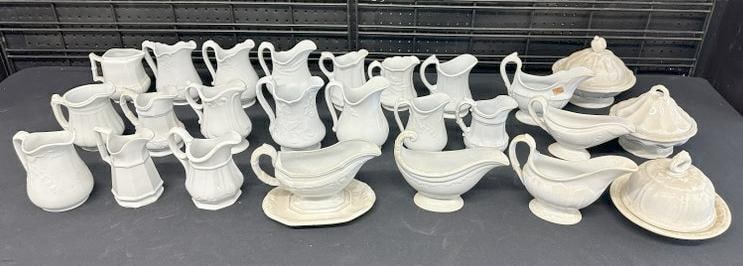 Large lot IRONSTONE creamers,a few gravy boats and (3) covered bowls, nice overall estate condition, (1 of 6)