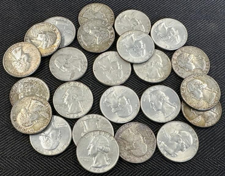 (25) 1964 silver quarters, from estate in Hudson Valley, were in album, some better than others…. (1 of 1)