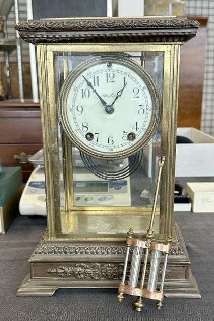 SETH THOMAS Crystal Regulator brass mantel clock, from estate in Poughkeepsie, N.Y. Has pendulum (1 of 7)