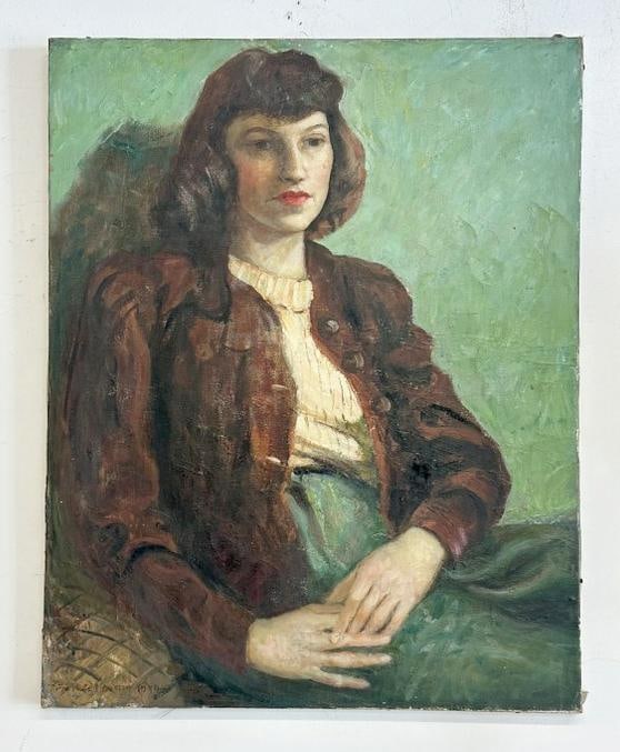 Franklin Zell Heuston (1880-1966 ) o/c portait of a Woman, identified as ( BILLIE DOBSON ), signed: Franklin Zell Heuston (1880-1966 ) o/c portait of a Woman, identified as ( BILLIE DOBSON ), signed and dated lower right, (1940 ), painting measures 30" x 24". This painting is directly from the Artis