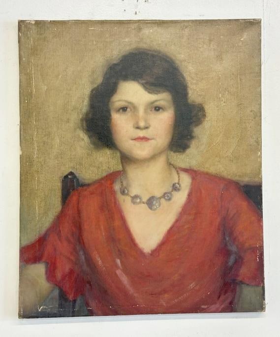 Franklin Zell Heuston (1880-1966 ) o/c portrait of Woman in red dress,circa 1940's, painting: Franklin Zell Heuston (1880-1966 ) o/c portrait of Woman in red dress,circa 1940's, painting measures 24" x 20". Nice overall condition, a few light scuffs....This painting is directly from the Artist