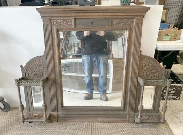 Cast iron Eastlake fireplace fancy mirrored top, found in old building in Hudson Valley. Needs a (1 of 4)