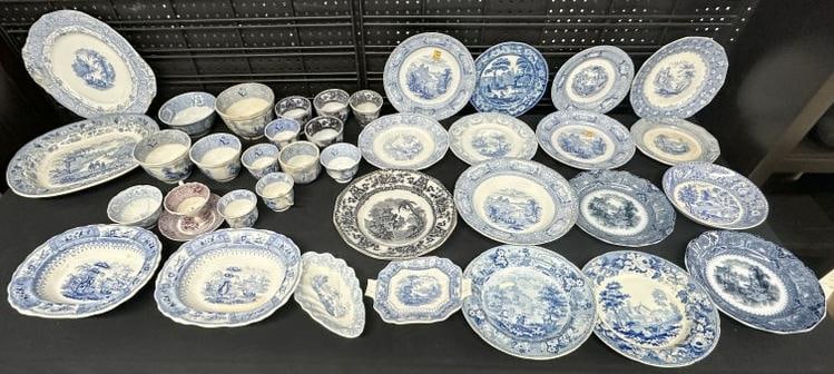 (37) pcs. of estate transferware including plates, platters, bowls, cups, from Hudson Valley estate (1 of 12)