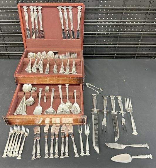 STERLING SILVER- 103 pcs. Wallace ( Romance of the Sea pattern ) estate flatware set, not (1 of 20)