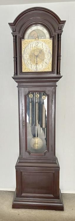 Winterhalder & Hoffmeir mahogany Grandfather clock, has (3) heavy brass weights & (9) tubes. From a (1 of 7)