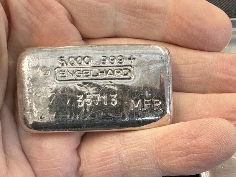 ENGELHARD 5 ounce .999 fine silver bar, from estate collection we are selling. (1 of 3)