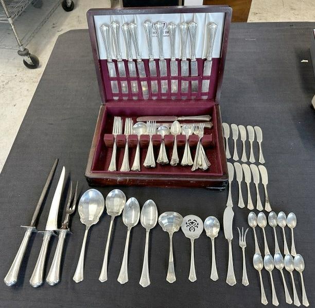 R WALLACE & SONS large STERLING SILVER flatware set to include 12 sterling handled dinner knives, 12 (1 of 13)