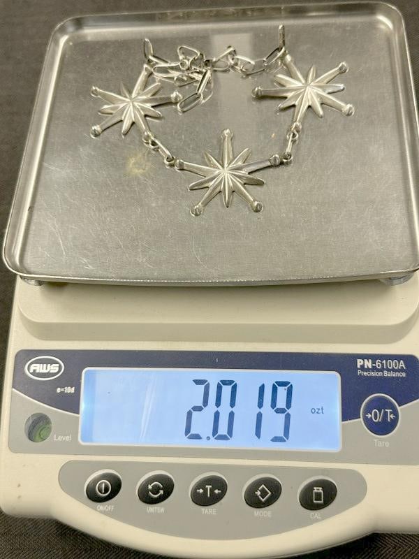 Vintage STERLING SILVER Celestial inspired necklace, from estate collection we are selling, measures: Vintage STERLING SILVER Celestial inspired necklace, from estate collection we are selling, measures 17.75" long and weighs 2.01 troy ounces.