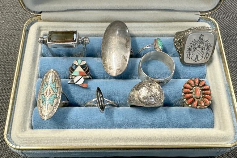 (10) vintage STERLING SILVER rings, from estate collection we are selling, some with stones, some (1 of 6)