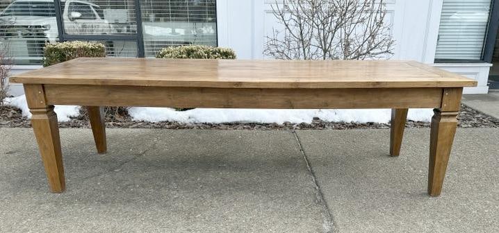 Wonderful imported hardwood long farm table from estate in Hudson Valley, structurally sound, ( has: Wonderful imported hardwood long farm table from estate in Hudson Valley, structurally sound, ( has some separation cracks on top ), nice form, measures 110" x 39" x 32" high. Good looking table….