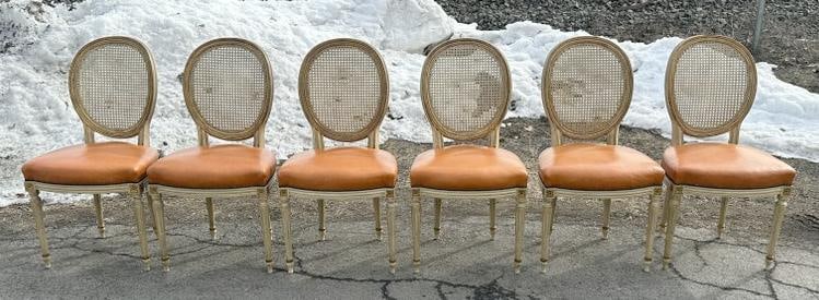 Wonderful set of (6) Louis XVI chairs from fine estate in Scarsdale, New York. In fine condition, (1 of 6)