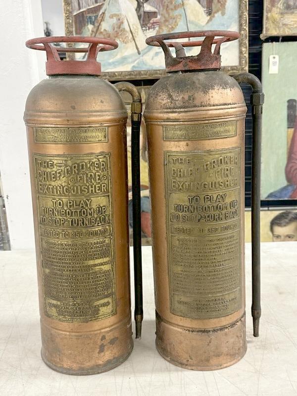 (2) old copper & brass CHIEF CROCKER FIRE EXTINGUISHERS, from local Hudson Valley estate, good (1 of 1)
