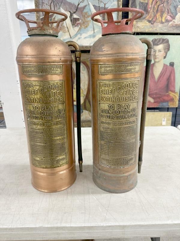(2) old copper & brass CHIEF CROCKER FIRE EXTINGUISHERS, from local Hudson Valley estate, good (1 of 1)