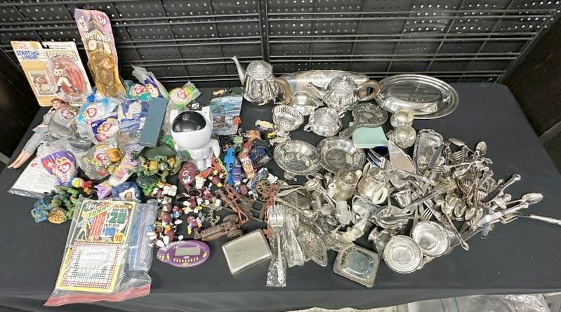 Mixed estate lot to include silverplate items, and some toys including die cast cars, figures, etc. (1 of 7)