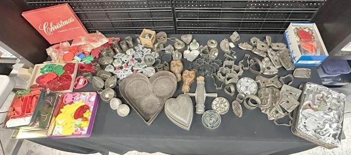 Estate lot of older and some contemporary molds, tins, cookie cutters, etc. From estate of old time (1 of 10)