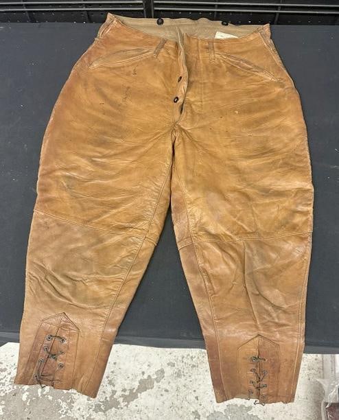 Early leather football pants (?), found in estate in Hudson Valley…..has original label inside, (1 of 5)