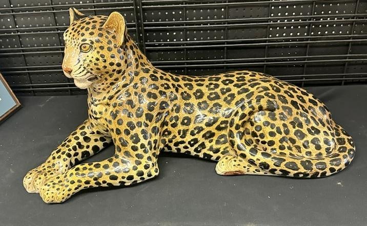 1960's or 70's Italian terracotta Leopard with polychrome painted and glazed finish. From upscale (1 of 5)