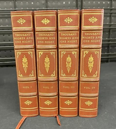 (4) volume leatherbound set - THE BOOK OF THE THOUSAND NIGHTS AND ONE NIGHT - ( PRIVATELY PRINTED: (4) volume leatherbound set - THE BOOK OF THE THOUSAND NIGHTS AND ONE NIGHT - ( PRIVATELY PRINTED FOR SUBSCRIBERS THE CASANOVA SOCIETY, LONDON, 1923 ), in fine condition, this is number 1987 of 2250 4