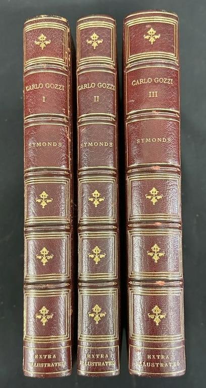 (3) volume leather set - THE MEMOIRS OF COUNT CARLO GOZZI - by John Addington Symonds, London,: (3) volume leather set - THE MEMOIRS OF COUNT CARLO GOZZI - by John Addington Symonds, London, Published 1890. In fine condition, beautiful rich leather, in very nice condition, from upscale home in S