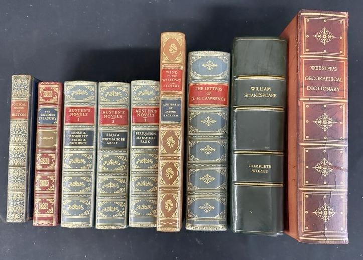 (9) decorative leather bound books, titled as pictured, from fine estate in Scarsdale, N.Y. In very (1 of 4)