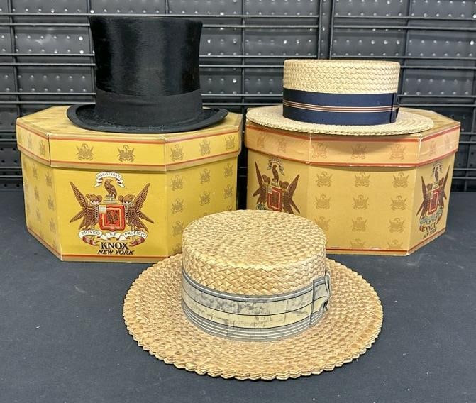 (3) nice vintage Men's hats from local estate and in pretty remarkable condition. (2) straw hats and (1 of 9)