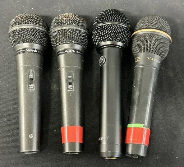 (4) microphones to include V-Tech VT 1040, V-Tech VT 1040, GT Convertible & Electro Voice N/D 3578,: (4) microphones to include V-Tech VT 1040, V-Tech VT 1040, GT Convertible & Electro Voice N/D 3578, from estate of a local Musician….