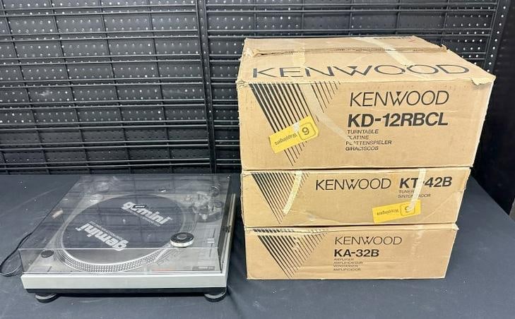 (4) pc. Stereo related lot from Hudson Valley Musicians estate, including (3) Kenwood….( KD-12RBLC: (4) pc. Stereo related lot from Hudson Valley Musicians estate, including (3) Kenwood….( KD-12RBLC TURNTABLE, KENWOOD KT-42B TUNER, KENWOOD KA 32-B AMPLIFIER & GEMINI TURNTABLE), just as we found th
