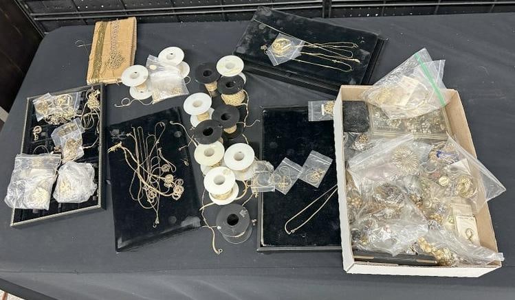 Estate lot vintage costume jewelry and gold filled jewelry making materials, including chain, (1 of 8)