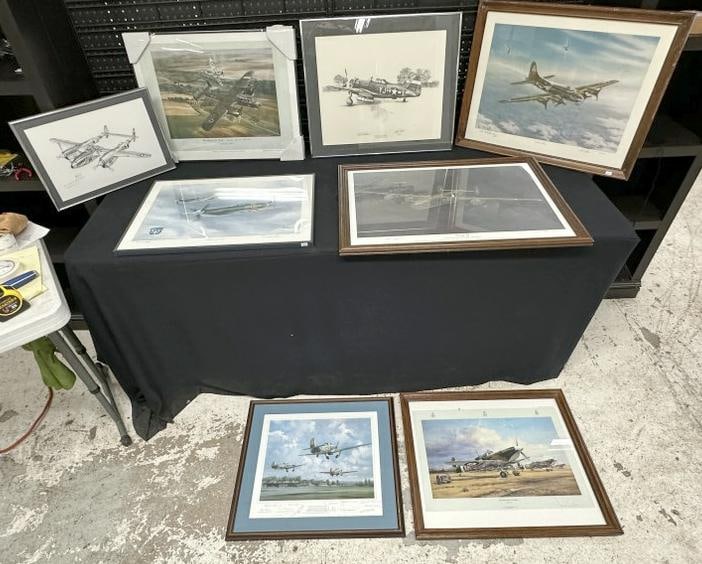 (8) MILITARY aviation prints, some signed limited edition, nice overall condition, all framed, from: (8) MILITARY aviation prints, some signed limited edition, nice overall condition, all framed, from local estate collection. Including one signed by the HURRICANES FROM KENLEY….great lot for a colle