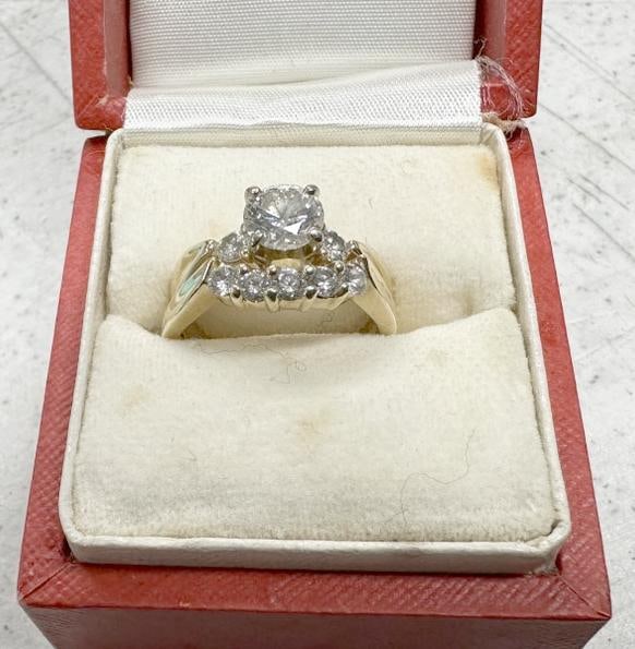 14K diamond engagement ring & band with diamonds, from fine local estate, fine condition, the (1 of 9)