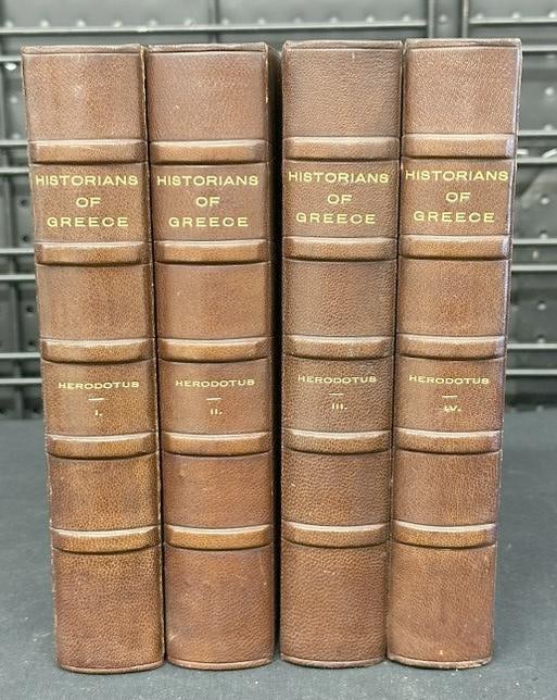 (4) volume leatherbound set ( THE HISTORY OF HERODOTUS, by GEORGE RAWLINSON ), Copyright 1909, (1 of 6)