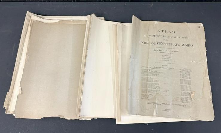 Pile of Atlases for UNION & CONFEDERATE ARMIES?....some tattered, some not, some in better condition: Pile of Atlases for UNION & CONFEDERATE ARMIES?....some tattered, some not, some in better condition than others.. Just as we found them.