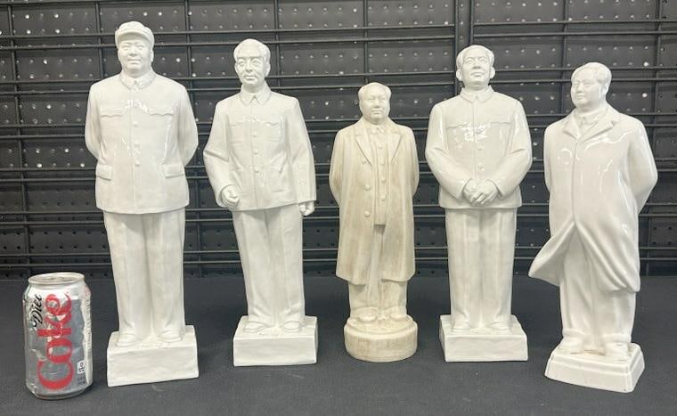 (5) Chairman Mao porcelain figures, nice overall condition, to show scale the tallest measures 15.5": (5) Chairman Mao porcelain figures, nice overall condition, to show scale the tallest measures 15.5" high. Circa 1960's?.