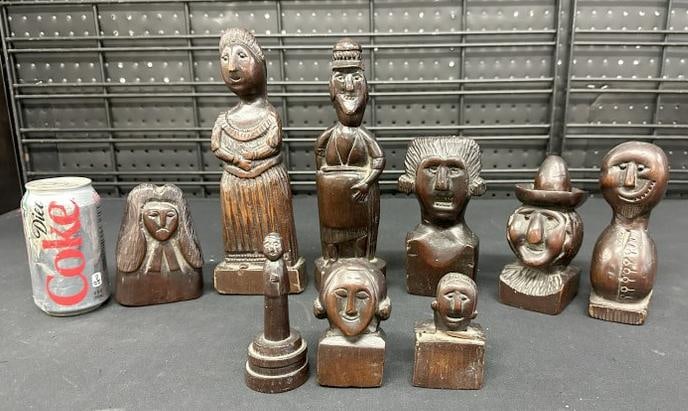 (9) folk art carved wood figures, possibly "Sailor Art", origin unknown, to show scale the tallest (1 of 5)