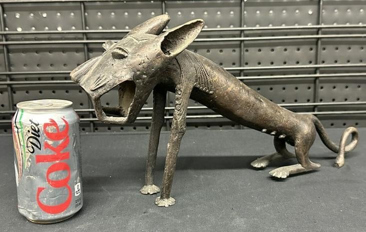 African bronze statue in manner of Benin Fon Dog, unsigned, from local Hudson Valley home, nice dark (1 of 5)