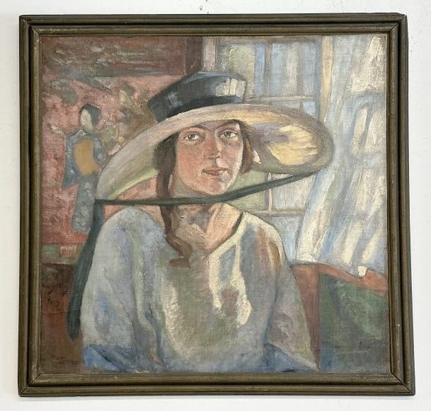 Folke Wilhelmsson Berg (1896-1974) Impressionist o/c portrait of Woman in wide brim hat, signed (1 of 4)