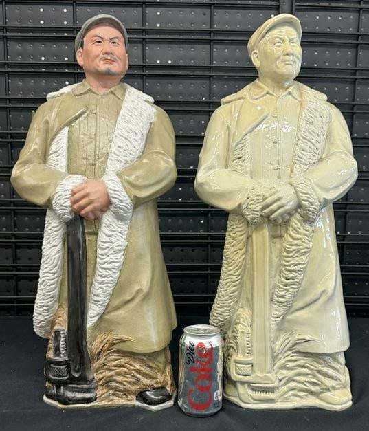(2) 22" high Chinese Cultural Revolution figures of a Man holding a large wrench, one painted and (1 of 1)